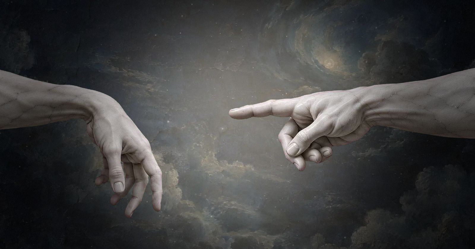Deux mains de marbre tendues l’une vers l’autre, qui ne se touchent pas.